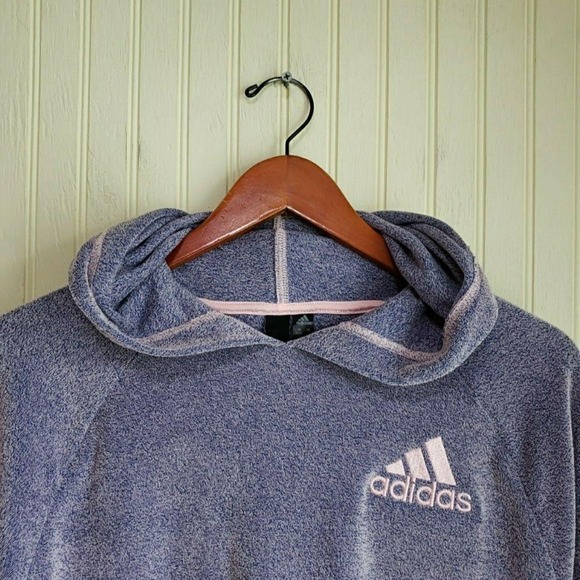 adidas Tops - Adidas Hoodie Womens Medium Blue Terry Logo Pullover Thumbhole Drawcord Hem